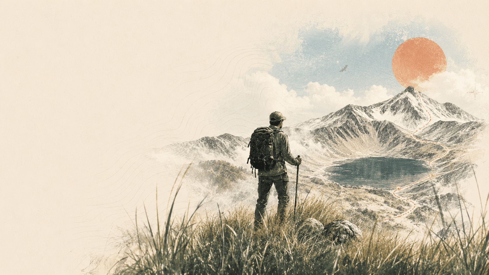 Ilustración del Nevado de Toluca con una persona observando la ruta
