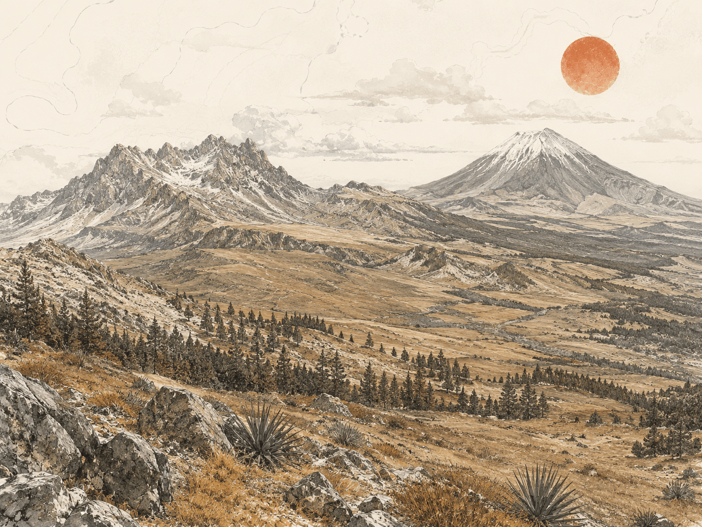 Ilustración de Iztaccíhuatl-Popocatépetl