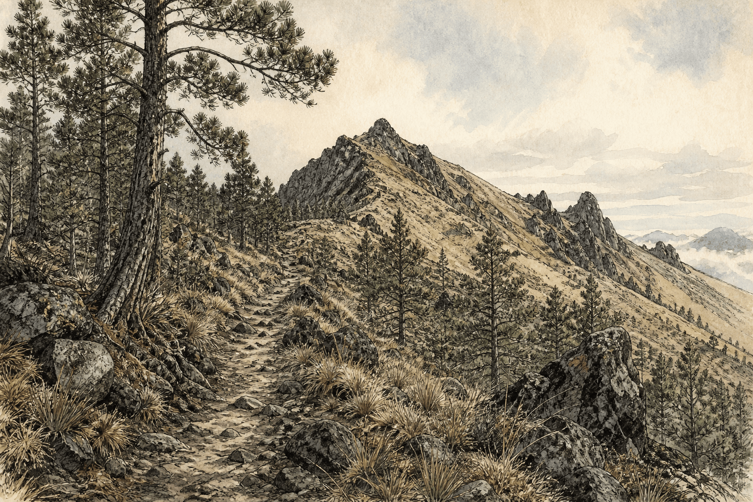 Ilustración de Pico del Águila y Cruz del Marqués desde Albergue Alpino, Ajusco